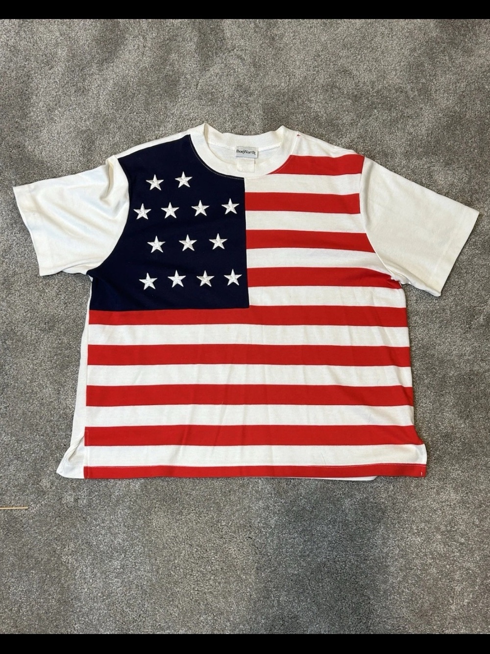 Vintage Bonworth Top T-Shirt American Flag Embroidered Stars Womens PM 4th July